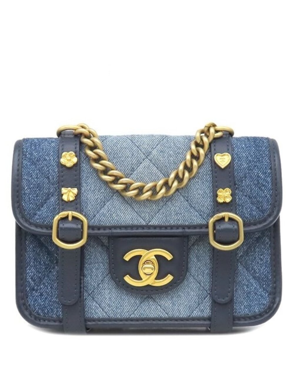 Chanel Shoulder Bag Mini Quilted Chain Denim Leather Blue Vintage CC Logo